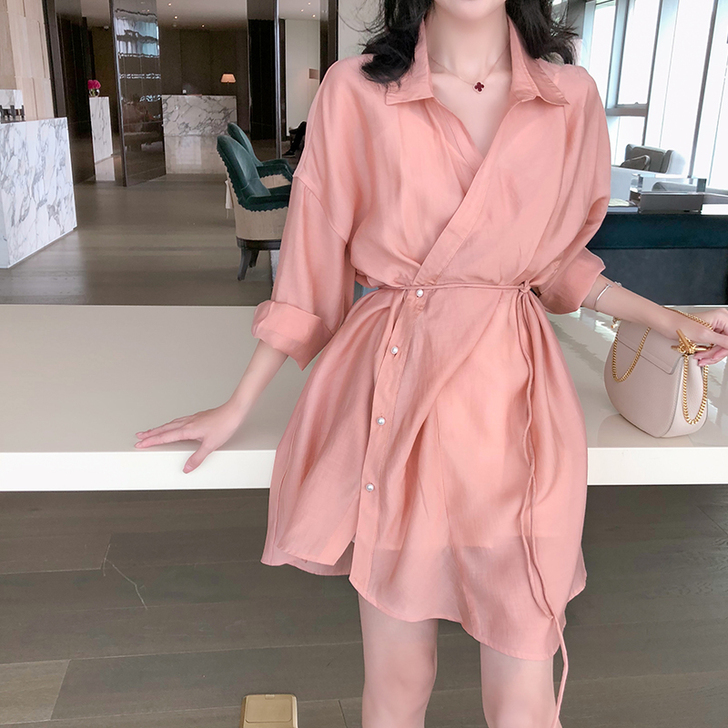 ByYou 2019夏季中长款衬衫加吊带裙...