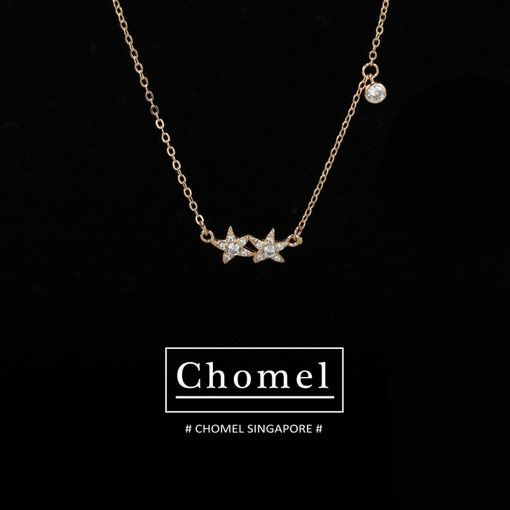 新加坡官网chomel项链女纯银钻石双海星...