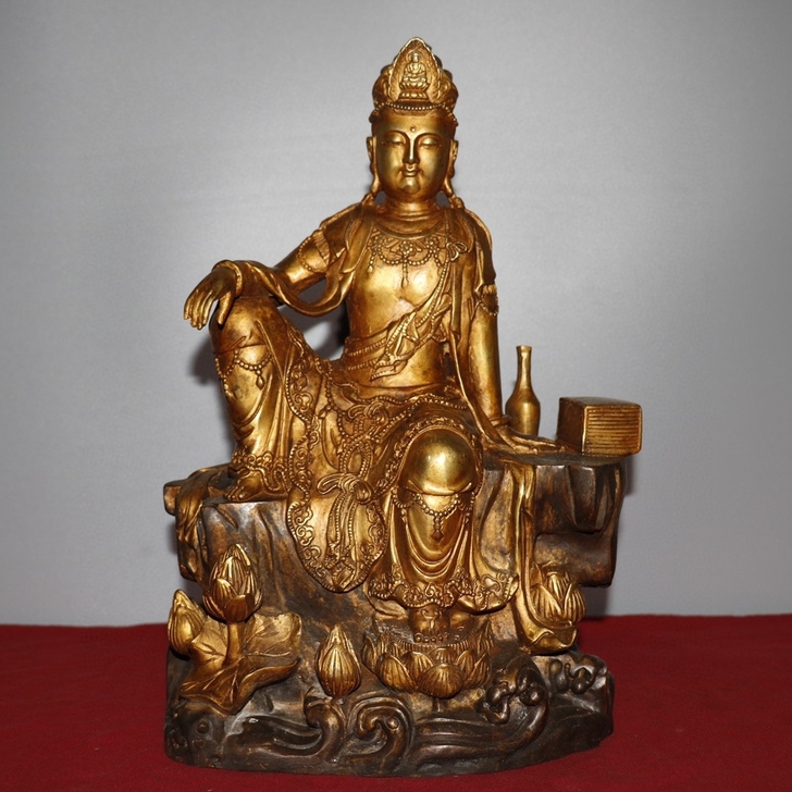 旧藏纯铜鎏金佛像 自在观音菩萨像 纯铜佛像