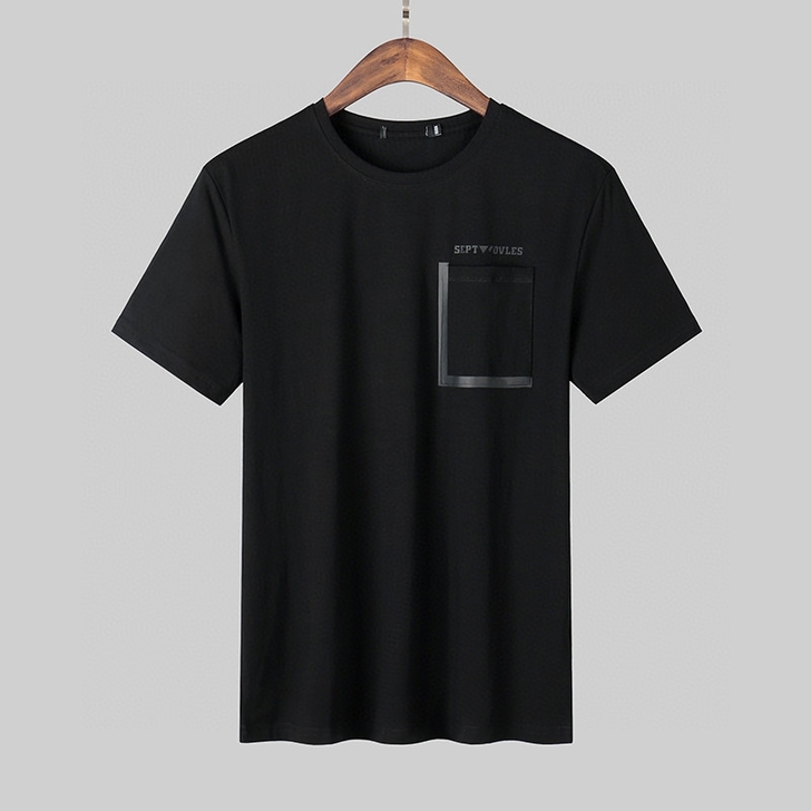 全新夏季薄款圆领纯黑色印花棉质简约百搭男短...