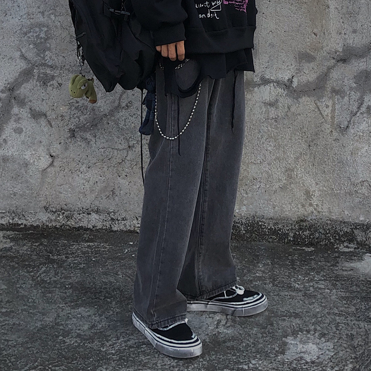 小众设计感裤子夏季新款烟灰色高腰牛仔裤宽松...