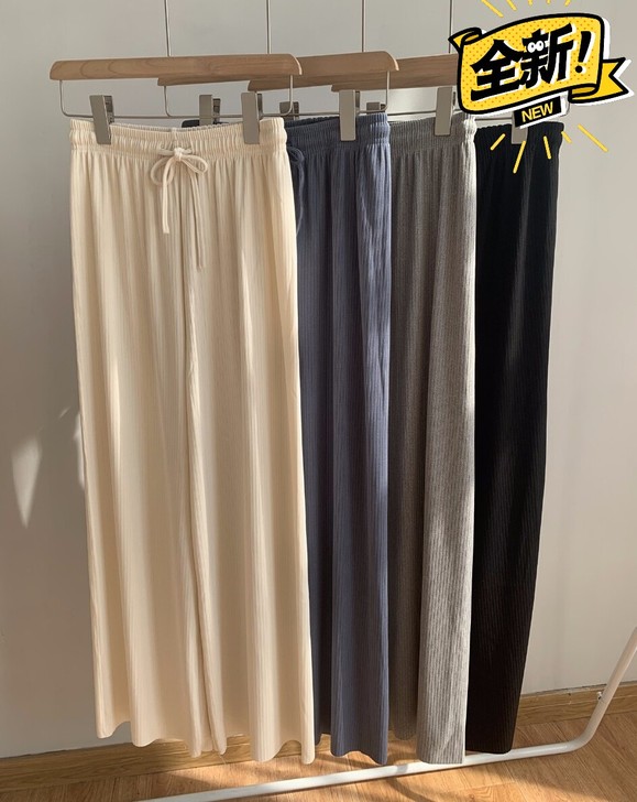 高腰垂感阔腿裤女春夏韩版竖条坠感直筒裤宽松...