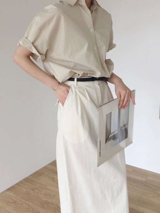 LL2韩国代购东大门百搭后开叉褶皱设计高腰...