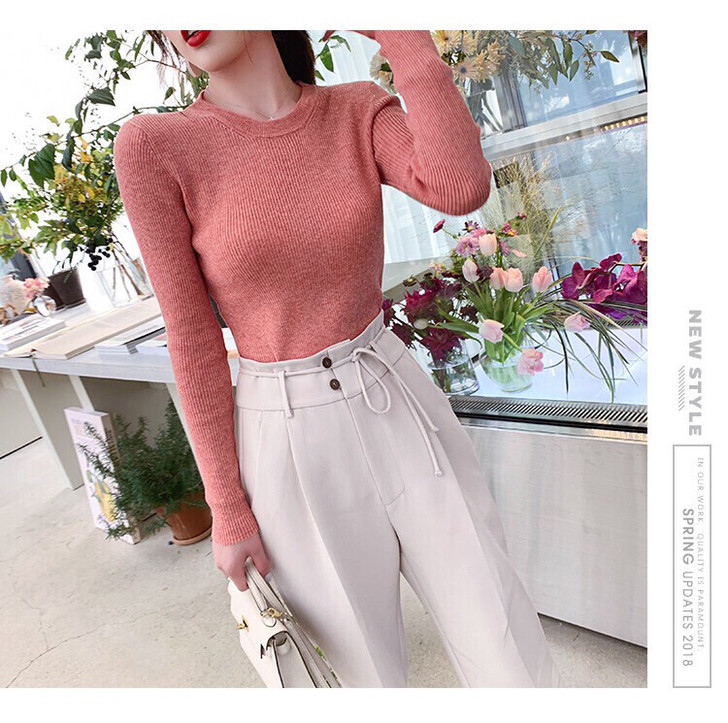 ByYou 休闲圆领毛衣女套头修身薄款内搭...