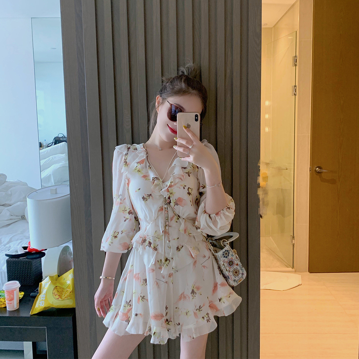 ByYou 2020夏季仙气碎花雪纺连体裤...