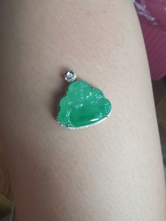 纯天然有证翡翠甜色系佛公，项链自己配的18...