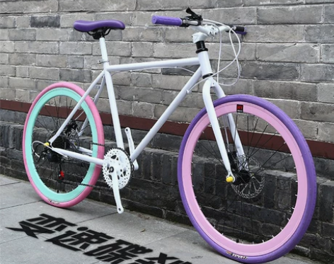 死飞自行车女式变速彩色实心胎学生成人单车男...