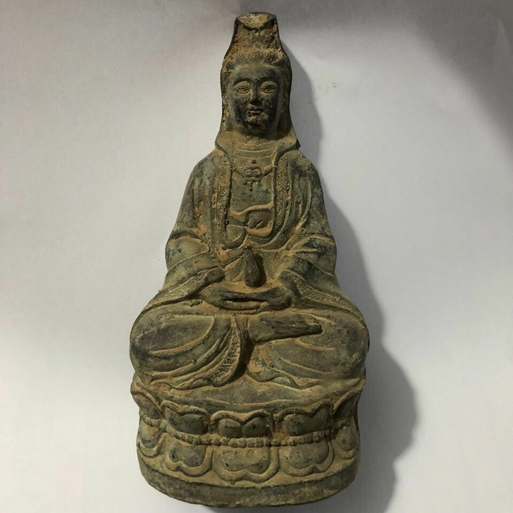 古玩铜器收藏清乾隆年制南海观音菩萨铜佛像供...