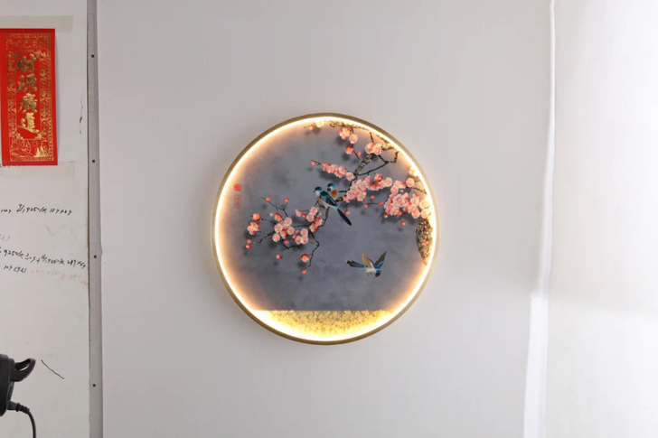 轻奢入户圆形玄关装饰画走廊过道背景墙客厅晶...