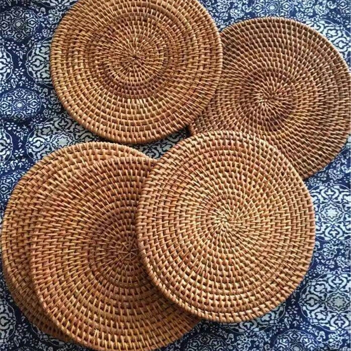 促销进口手工编织藤编水杯垫编织壶垫防滑餐垫...