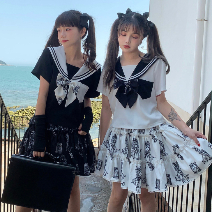 原创 暗黑洋娃娃画框水手服蛋糕半身裙