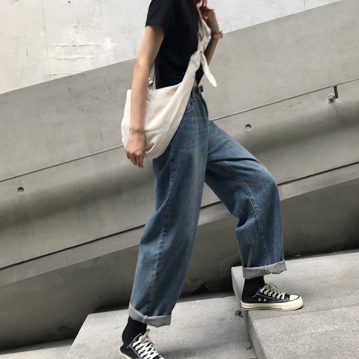 2021年新款春季韩版复古高腰显瘦老爹裤子...