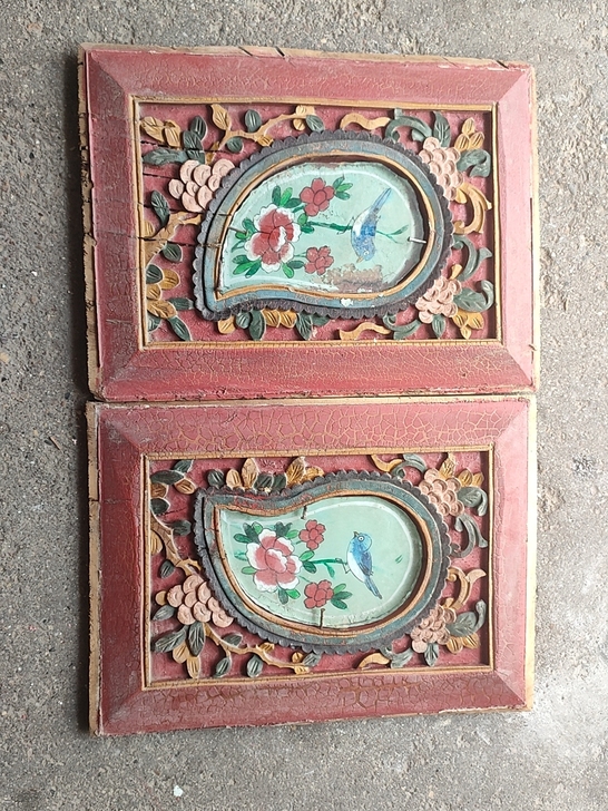 一对玻璃画花板特价52包邮拍