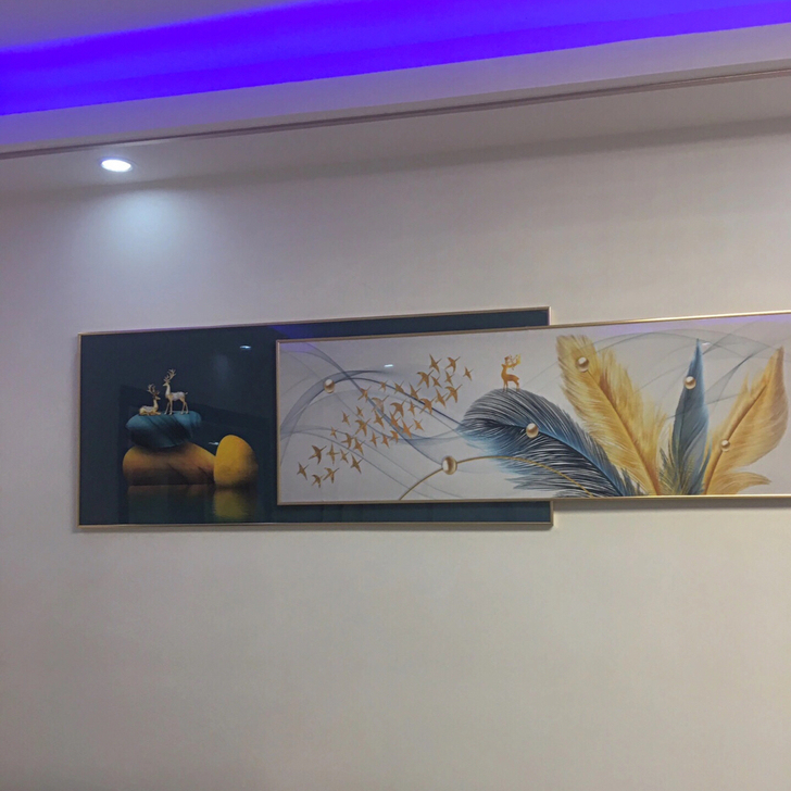 客厅重叠晶瓷画 抽象轻奢卧室挂画双层拼接画...