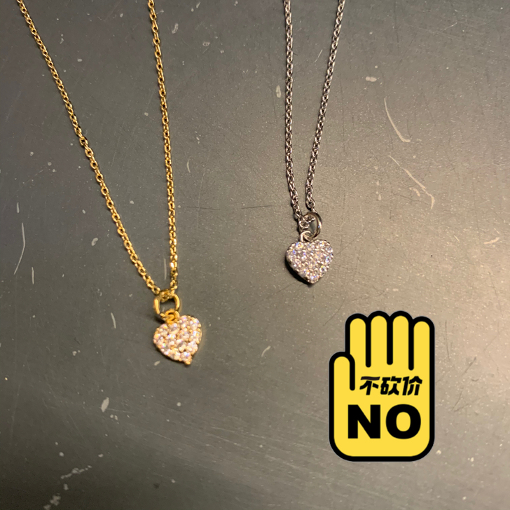 全新，钻石心型项链，银色金色都有