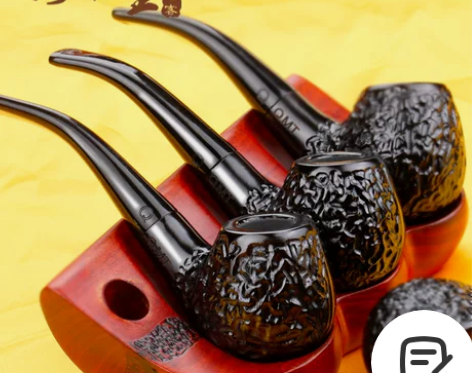 实木黑檀木烟锅手工烟具老式烟斗中号雕刻烟嘴...