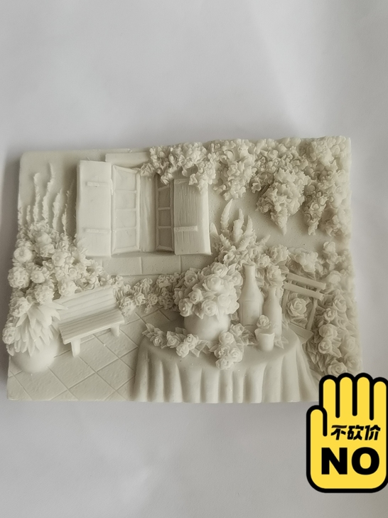浮雕 壁画花园海景树脂立体白膜 尺寸9.5...