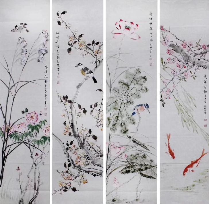 著名画家高慧老师精品花鸟四条屏