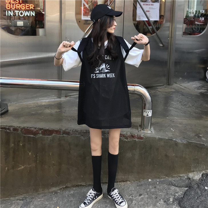 夏装韩版ins无袖背心裙女运动风外穿宽松显...