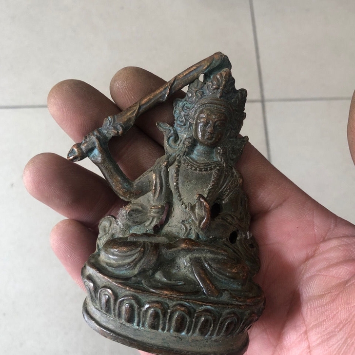 乡下收来纯铜文殊菩萨铜像铜佛摆件，供奉佛像...