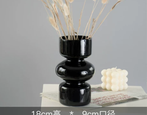 黑色花瓶摆件景德镇桌面装饰禅意干花花束客厅...