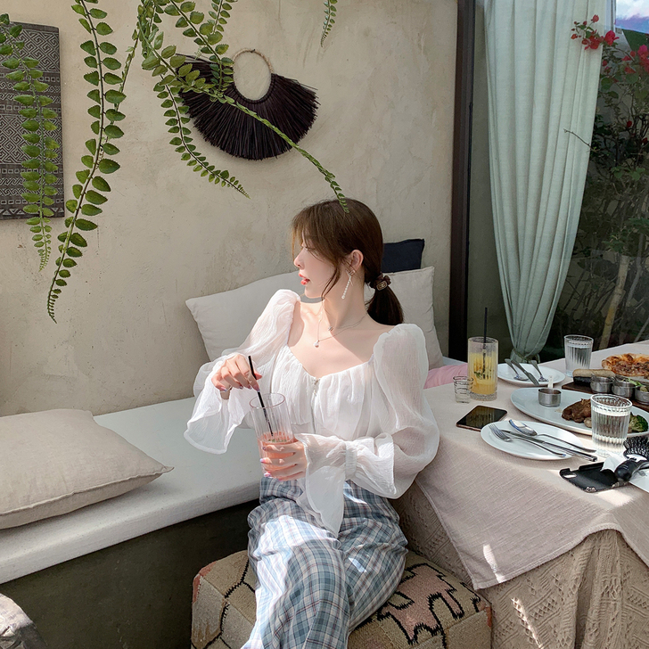 byyou 蕾丝雪纺衫
