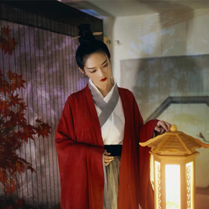 侠客汉服女古风红颜传统魏晋风红色齐腰襦裙广...