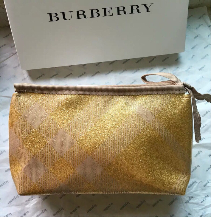 全新burberry博柏利化妆包pvc金闪...