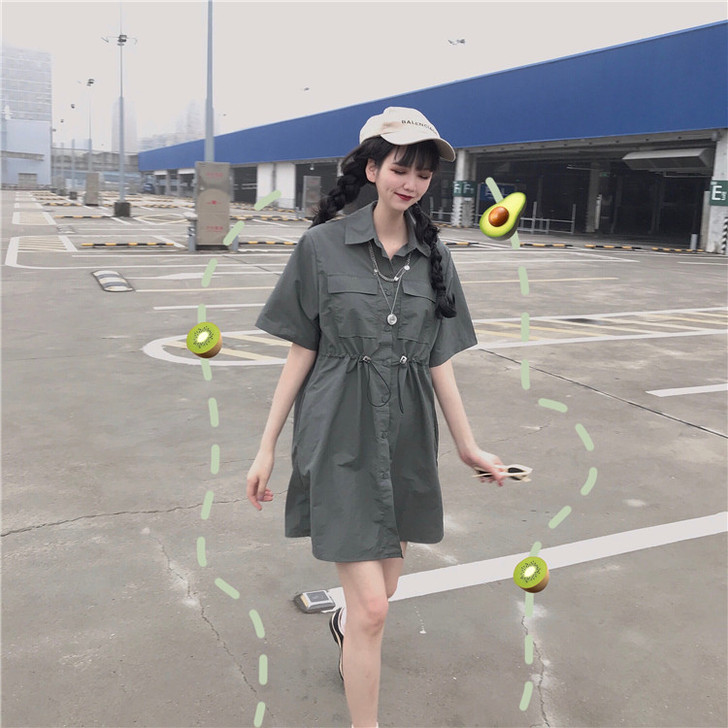 夏季2019新款厌世丧系高腰显瘦工装风宽松...