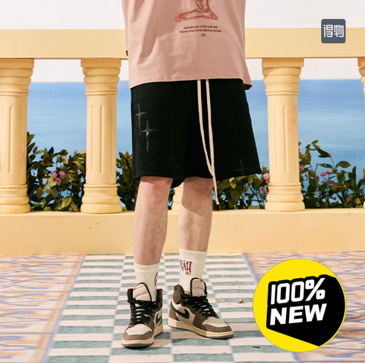 GRKC 皮革星星贴布刺绣宽松休闲五分裤 ...