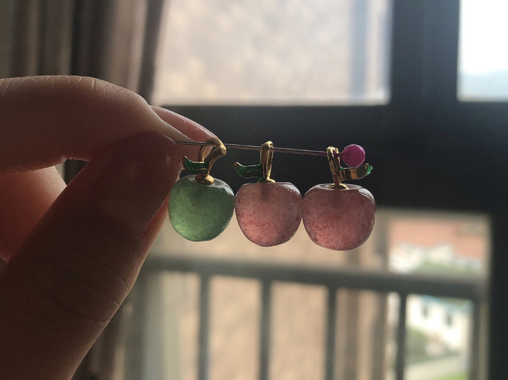 草莓晶苹果提溜14k包金扣头