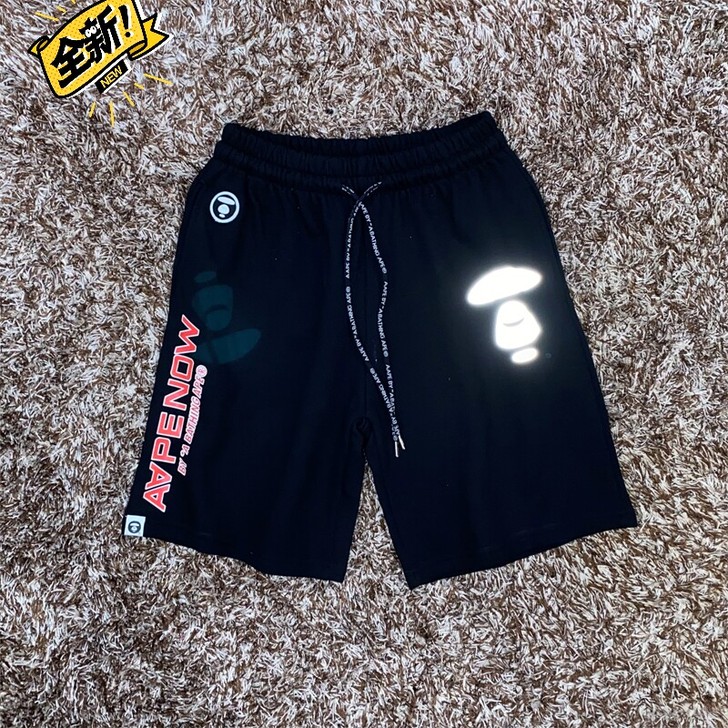 Aape短裤男女纯棉猿人头反光印花五分裤休...