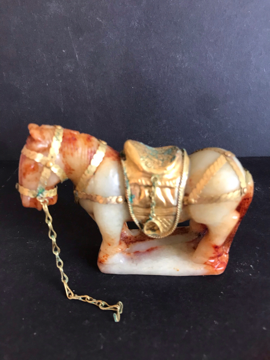 辽金时期玉马,镶嵌铜鎏金,工艺好,完整,有...