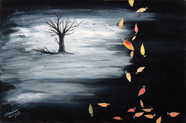 飘落的叶子 手绘装饰油画 尺寸60x90cm