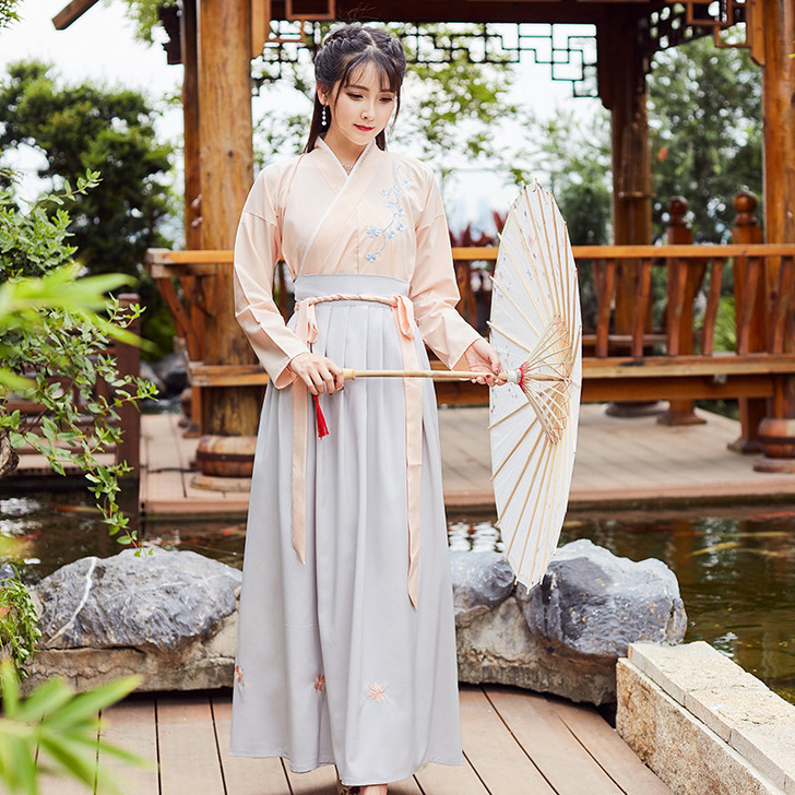 改良汉服女古装中国风汉元素仙女学生交领齐腰...