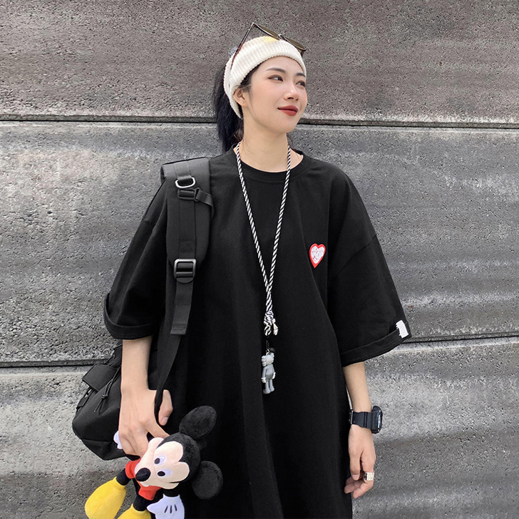奶蓝色T恤女oversize宽松潮牌短袖夏...