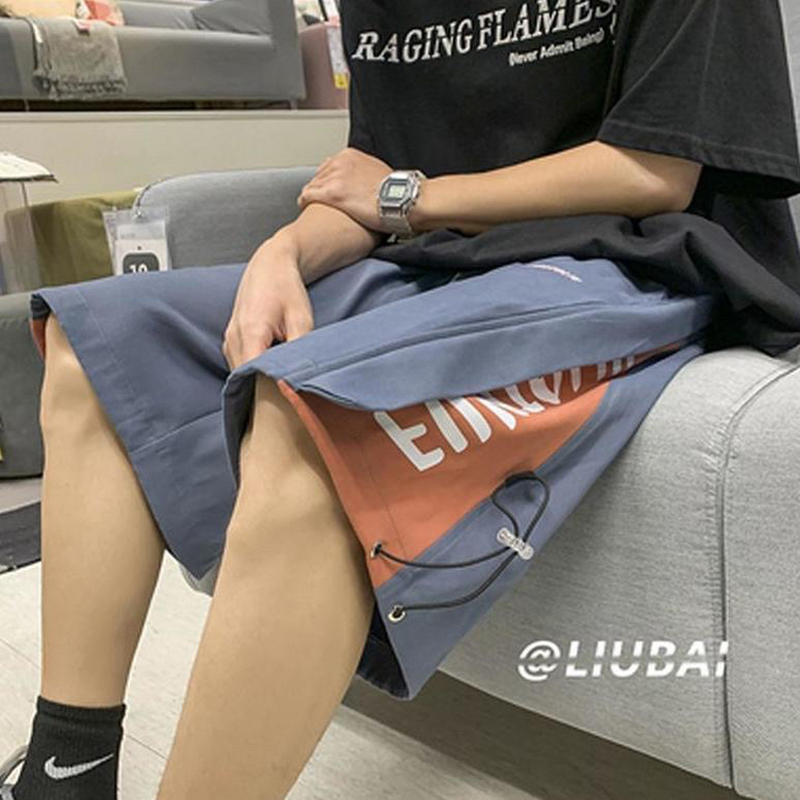 港风设计感五分裤夏季休闲裤男宽松潮牌拼接撞...