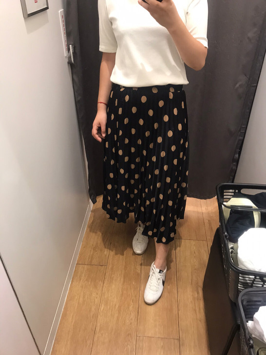 zara UR 雪纺圆点波点百褶裙半身裙