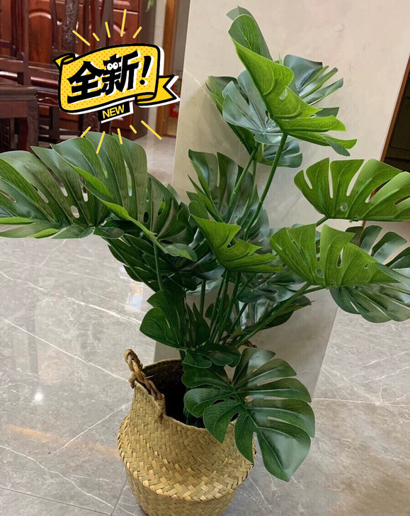 【好看】仿真龟背竹带花篮植物盆栽绿植客厅室...