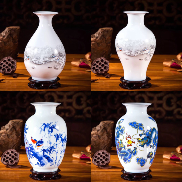 景德镇陶瓷花瓶摆件客厅插花陶瓷中式摆件家居...