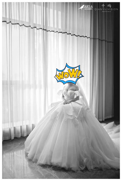 一字肩公主蓬蓬婚纱仪式纱