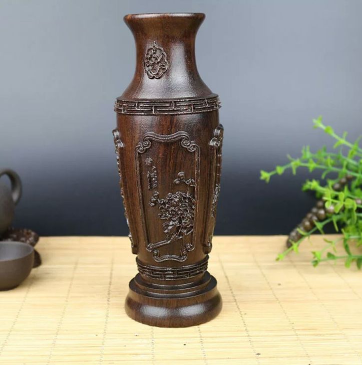 捡漏30厘米越南沉香木花瓶插花摆件木雕梅兰...