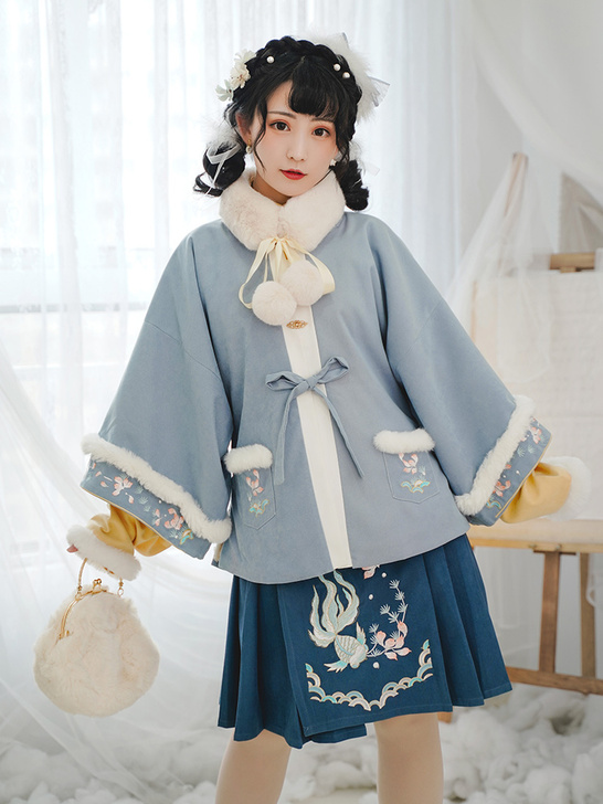 花神记汉服女汉元素中国风秋冬新款加绒加厚毛...