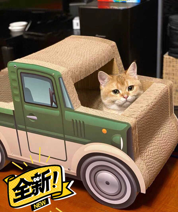怪兽瓦楞纸猫抓板小汽车。