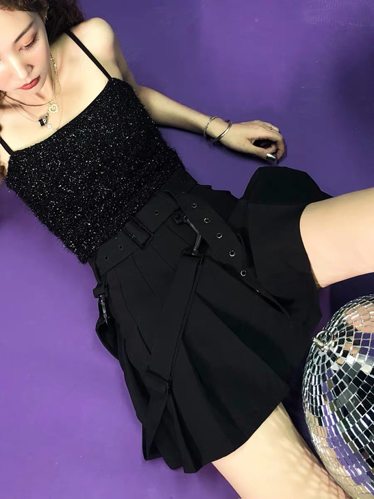 全新桥花日式工装半身裙女潮酷酷的帅气裙子夏...