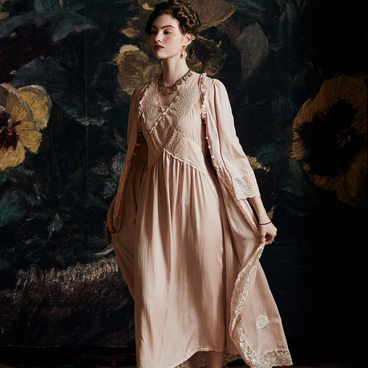 哈里欧苏宫廷风睡衣女春秋复古睡裙长款奢华性...
