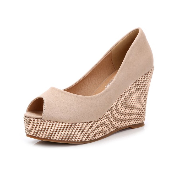 夏季新款高跟鱼嘴单鞋坡跟厚底浅口女鞋大小码...