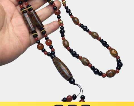 藏传玛瑙天珠项链三眼天珠加九眼天珠配饰项链...