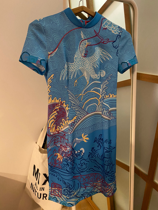 密扇夏季旗袍蓝色