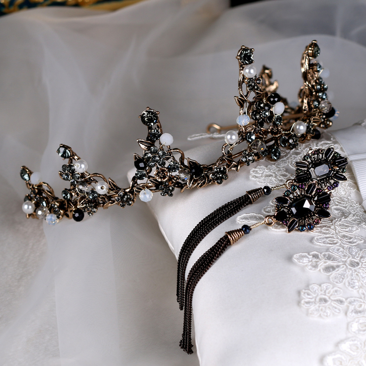 网红同款黑色皇冠头饰巴洛克复古黑18岁生日...